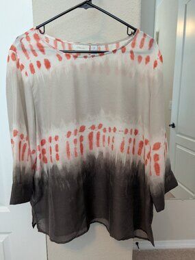 Chico's Watercolor Tie-Dye Quarter Sleeve Tunic - Size 3 (XL)